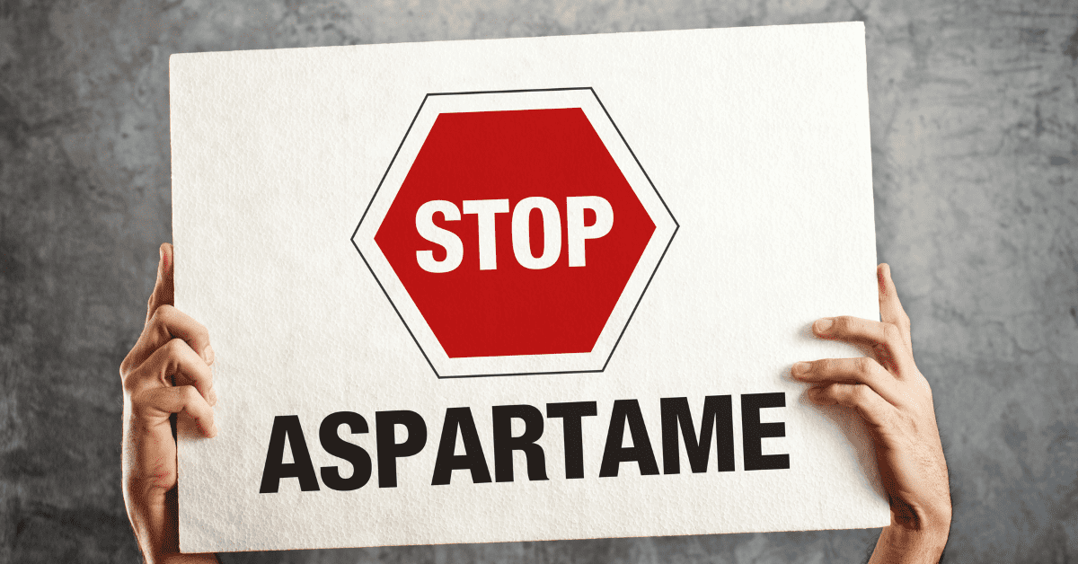 A poster with Stop Aspartame